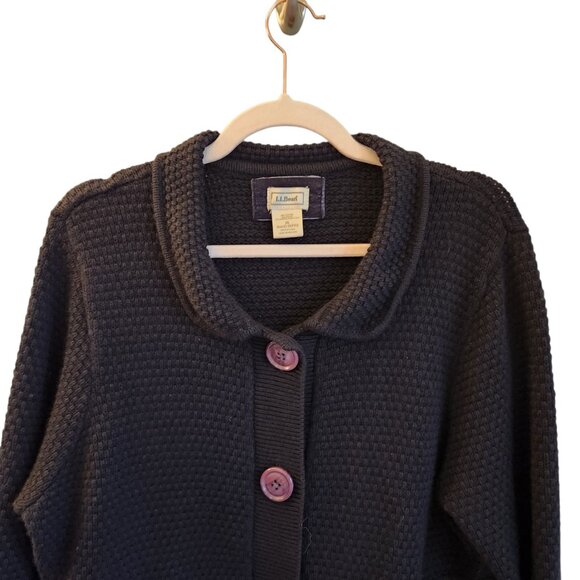 LL Bean Sweater Black XL Chunky Cardigan Womens Angora Cotton Blend Buttons - Picture 3 of 9